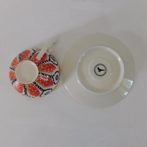 ANTHROPOLOGIE Polka Dot Floral Teacup Saucer Set Bohemian Kitchen Tea - Picture 10 of 13